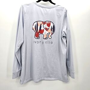 Ivory Ella Long Sleeve Pastel Blue Elephant Tee Womens Size Large